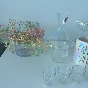 Iridescent plate set, champagne ,wine glass, candle holder, tea cup ,wine flute